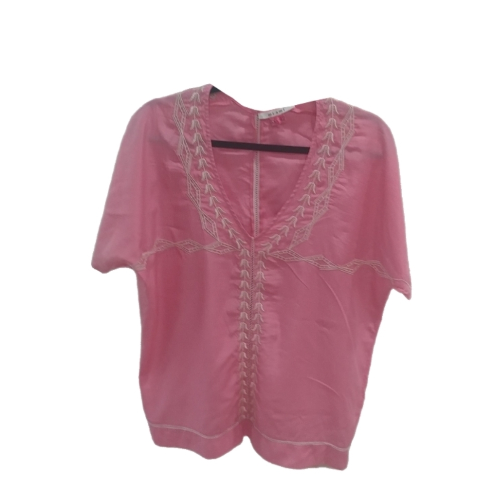 Miami Women's Embroidered V Neck Crochet Buttom Pink Sz M​